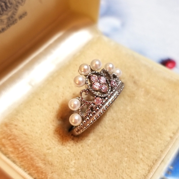 Vintage Pink Sapphire Seed Pearl Crown Ring - Picture 3 of 7